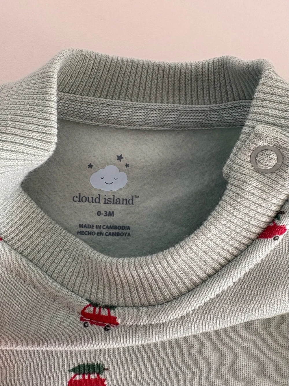 cloud island Baby Sweater in Light Gray with Red Car Print 0-3m